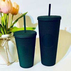 Starbucks Deep Green Soft Touch studded Cups